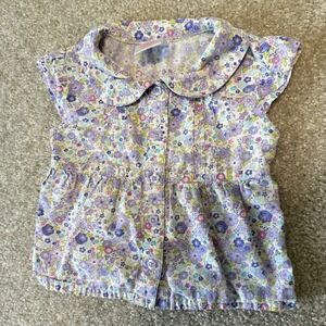 Toughskins‎ Baby Girl Purple Floral Button Down Collar Shirt Top 24M